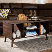 Baxton Studio CT8001-Columbia Walnut-CT Linas Mid-Century Modern Walnut Finished Coffee Table